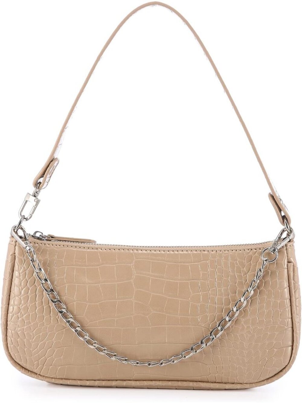 Women’s Nude Tan Crocodile Pattern Shoulder Bag Chain Handbag Clutch Purse